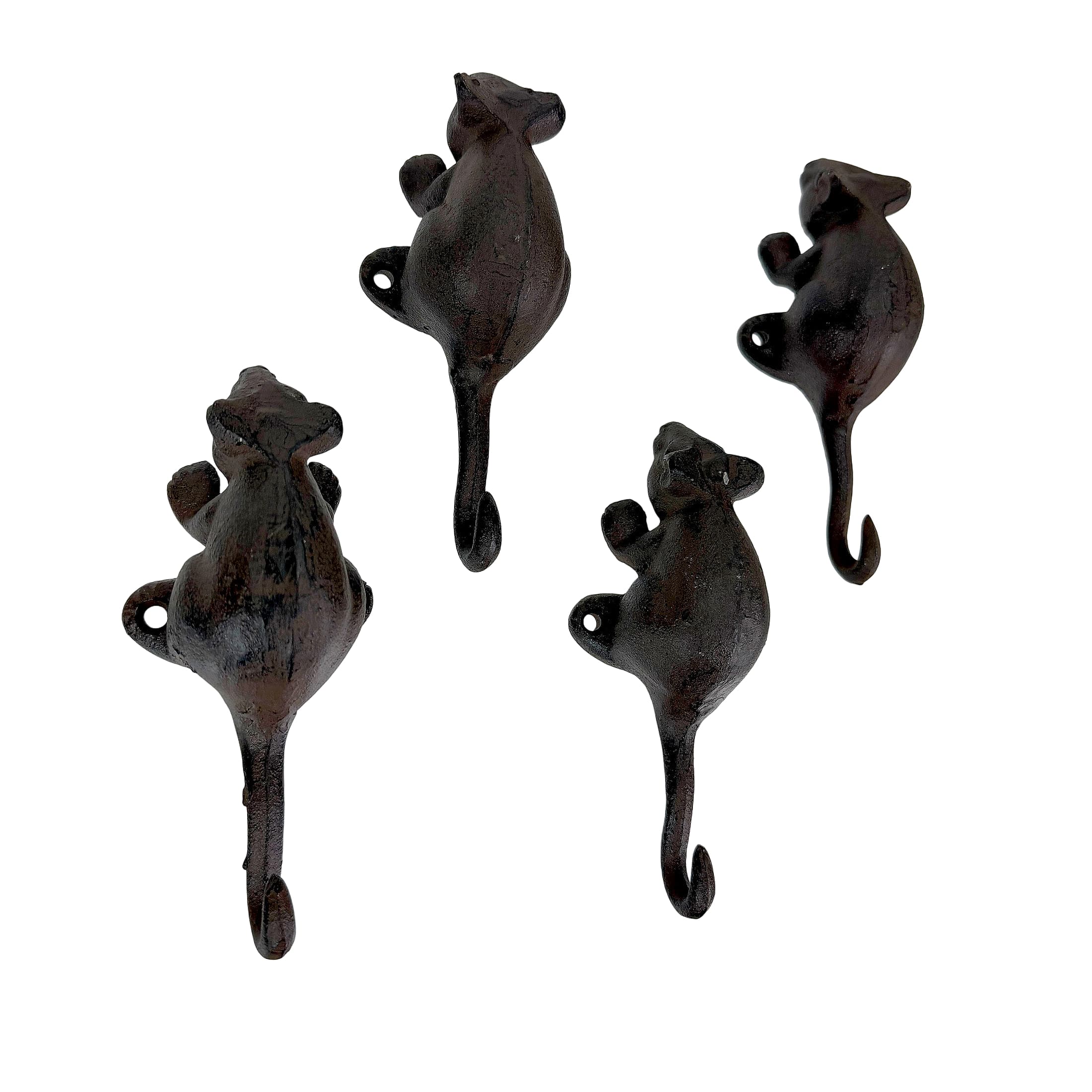 Things2Die4 - Set of 4 Mouse Wall Hooks Distressed Cast Iron 6 in Decorative - Brown