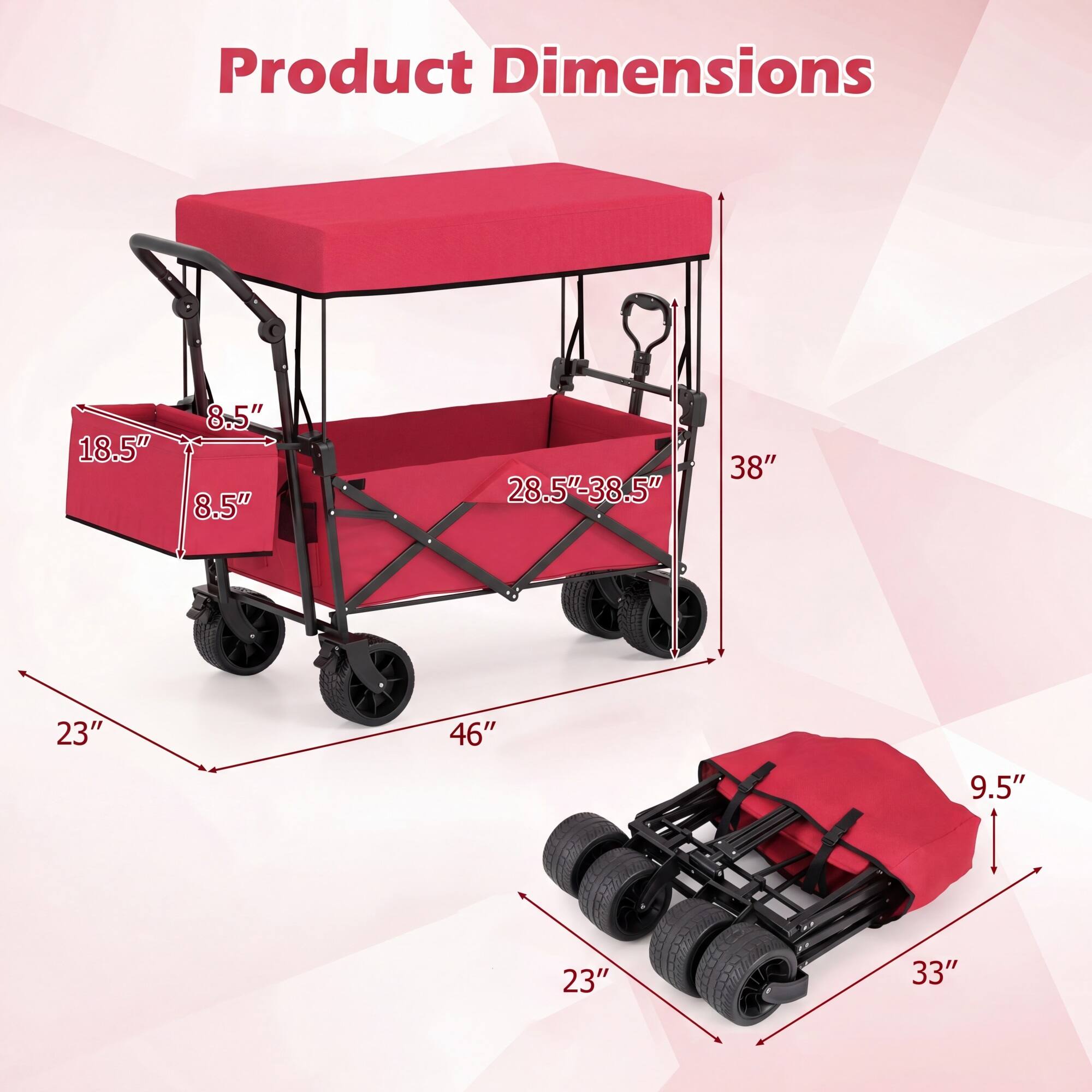 Product Dimensions: 18.5" x 8.5" x 8.5" x 28.5"-38.5" x 38" x 23" x 46" x 9.5" x 23" x 33"