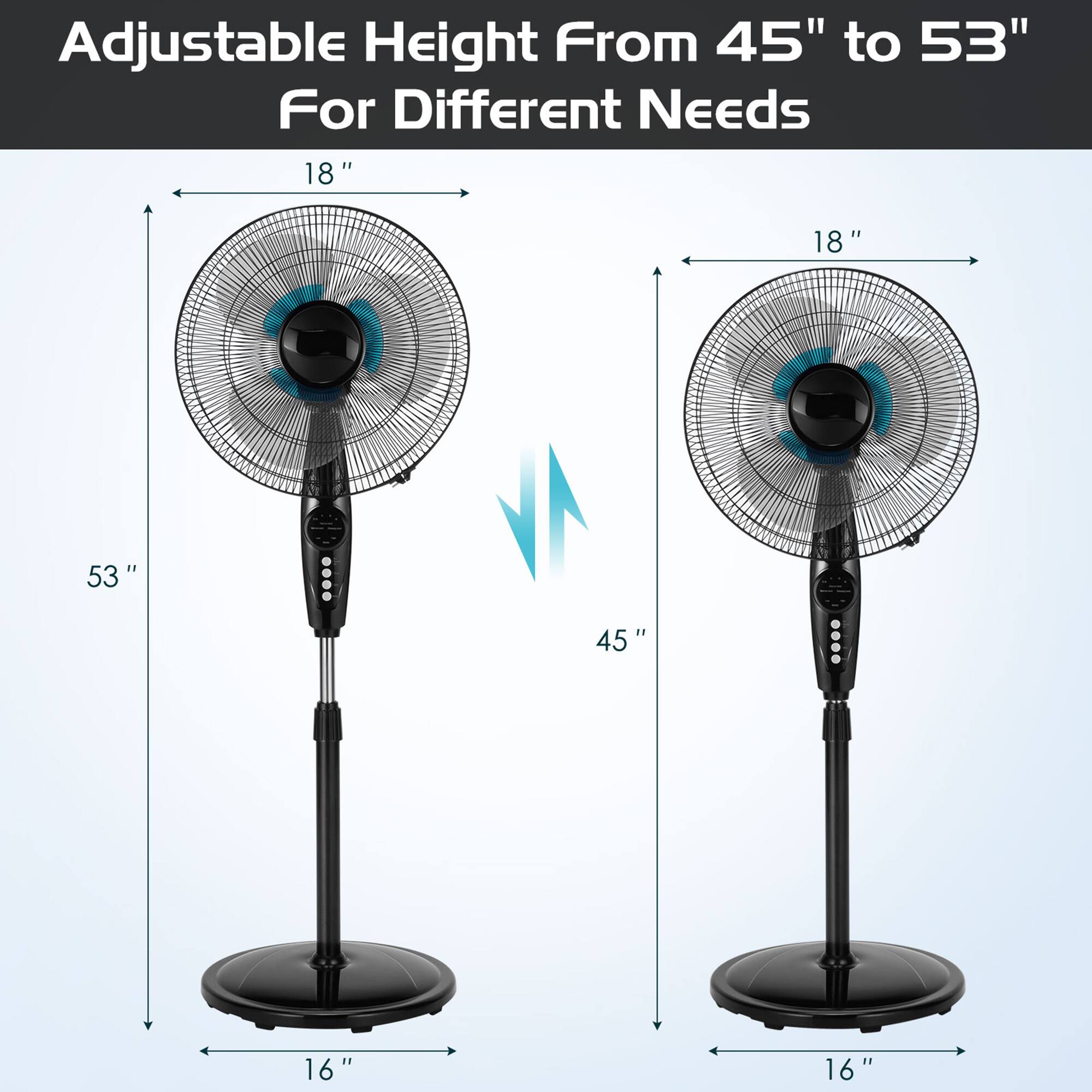 Adjustable Height From 45" to 53" For Different Needs

18"  
53"  
16"

18"  
45"  
16"