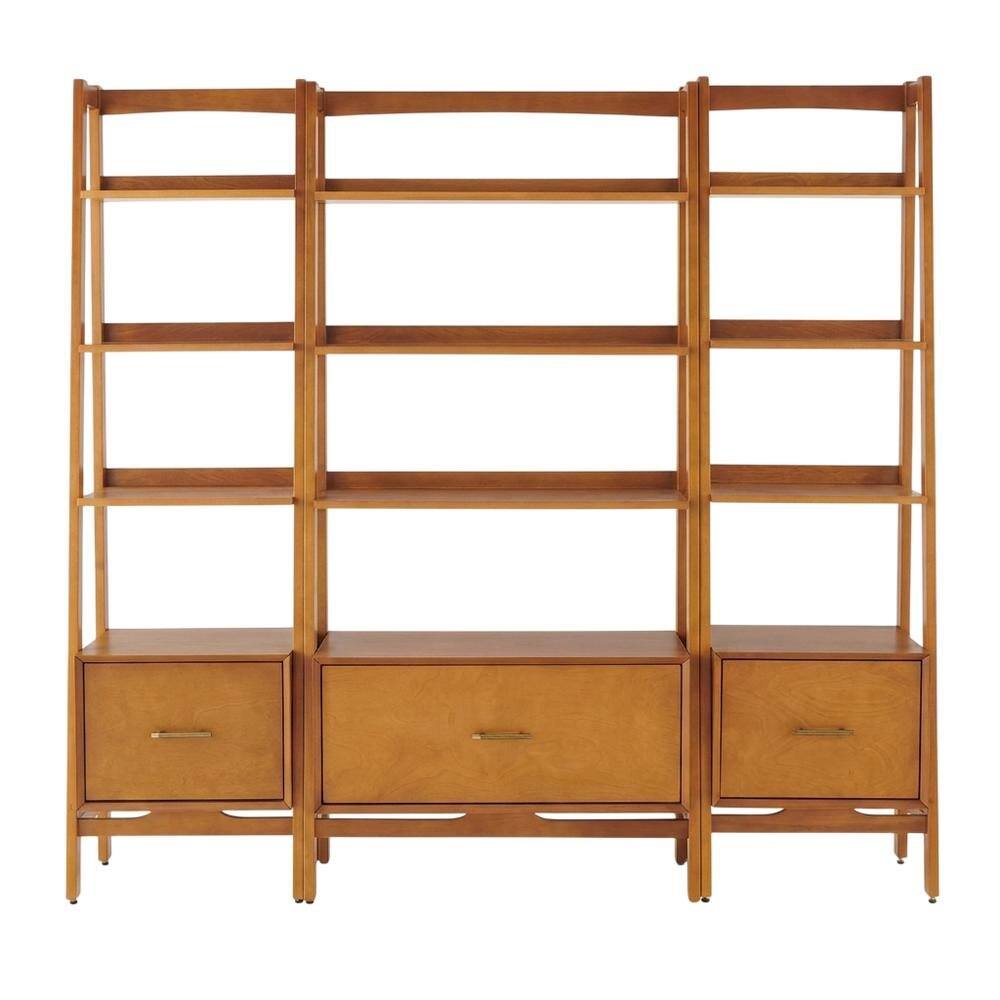 Left. FurniFact - Large Acorn Finish Freestanding Shelves with Anti-Tip Hardware - Acorn.