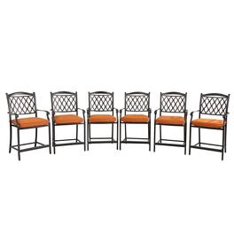 Mondawe - 6 Pieces Cast Aluminum Diamond-Mesh Curved Backrest Dining Bar High Chairs - Black