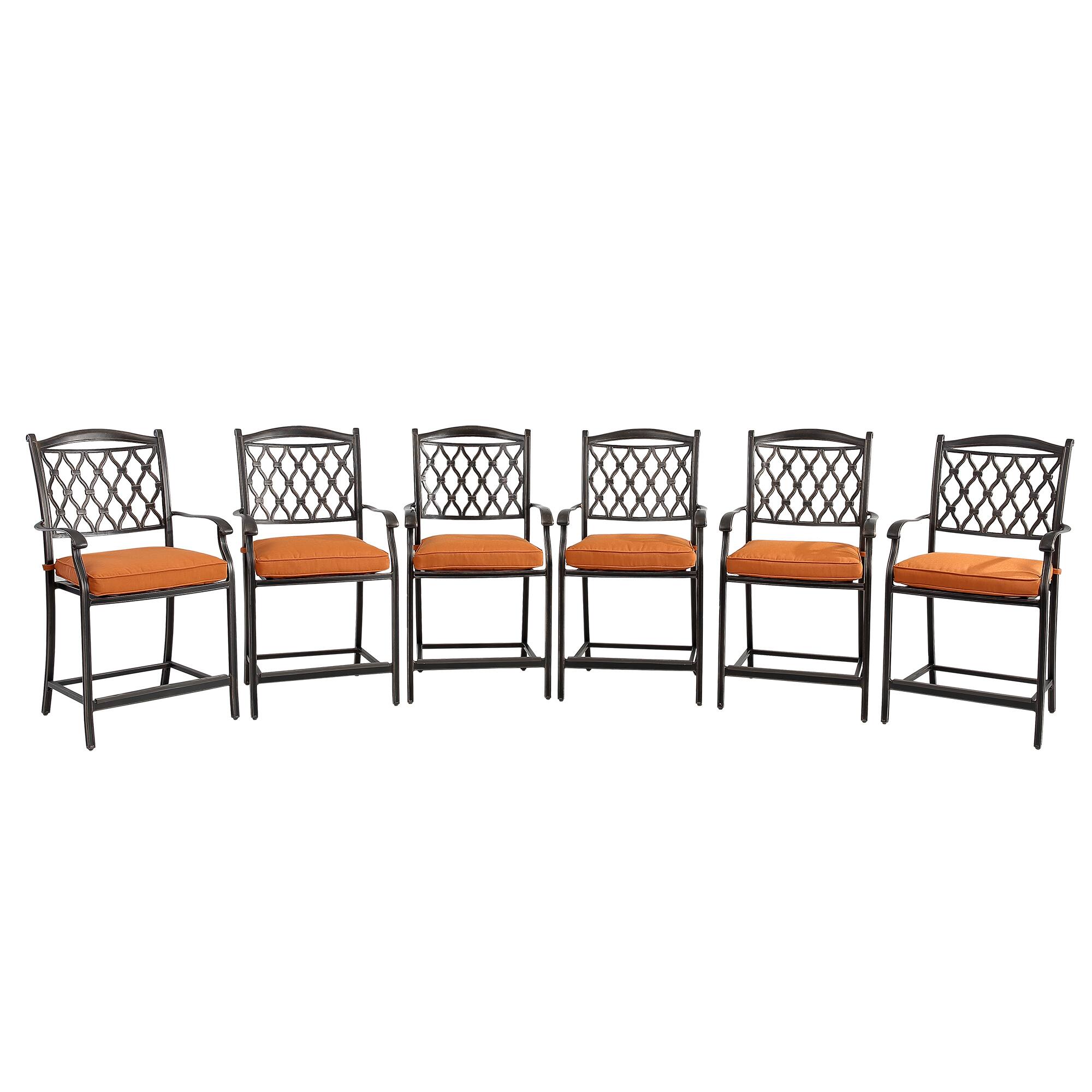 Front. Mondawe - 6 Pieces Cast Aluminum Diamond-Mesh Curved Backrest Dining Bar High Chairs - Black.