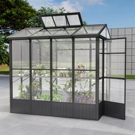 Mondawe - 6.5x8FT Greenhouse, Polycarbonate with Auto Vent, Aluminum Frame - Dark Gray
