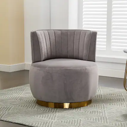 Front. Trinkets Crazed - Velvet Swivel Accent Barrel Chair, Mid Century Modern Arm Chair 360° Swivel Club Chairs - Gray.