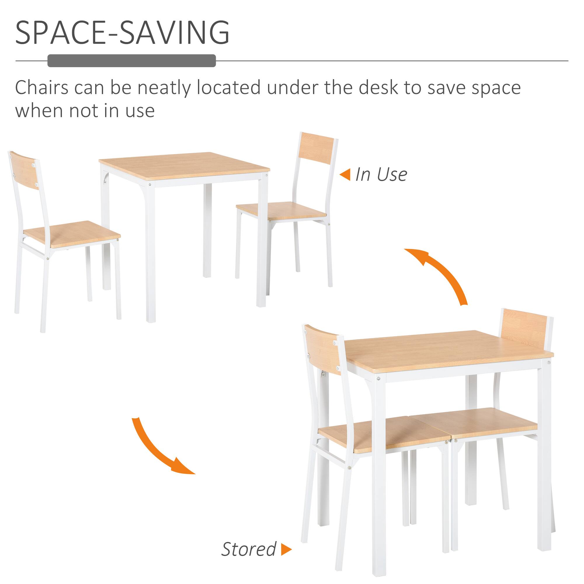 SPACE-SAVING

Chairs can be neatly located under the desk to save space when not in use

In Use

Stored