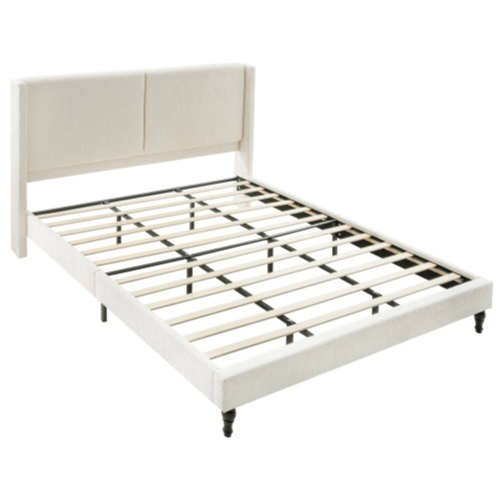 Alt View 2. LUCKY ONE - King Size Upholstered Bed Frame with High-Back Tufted Headboard - No Box Spring Needed - Beige.