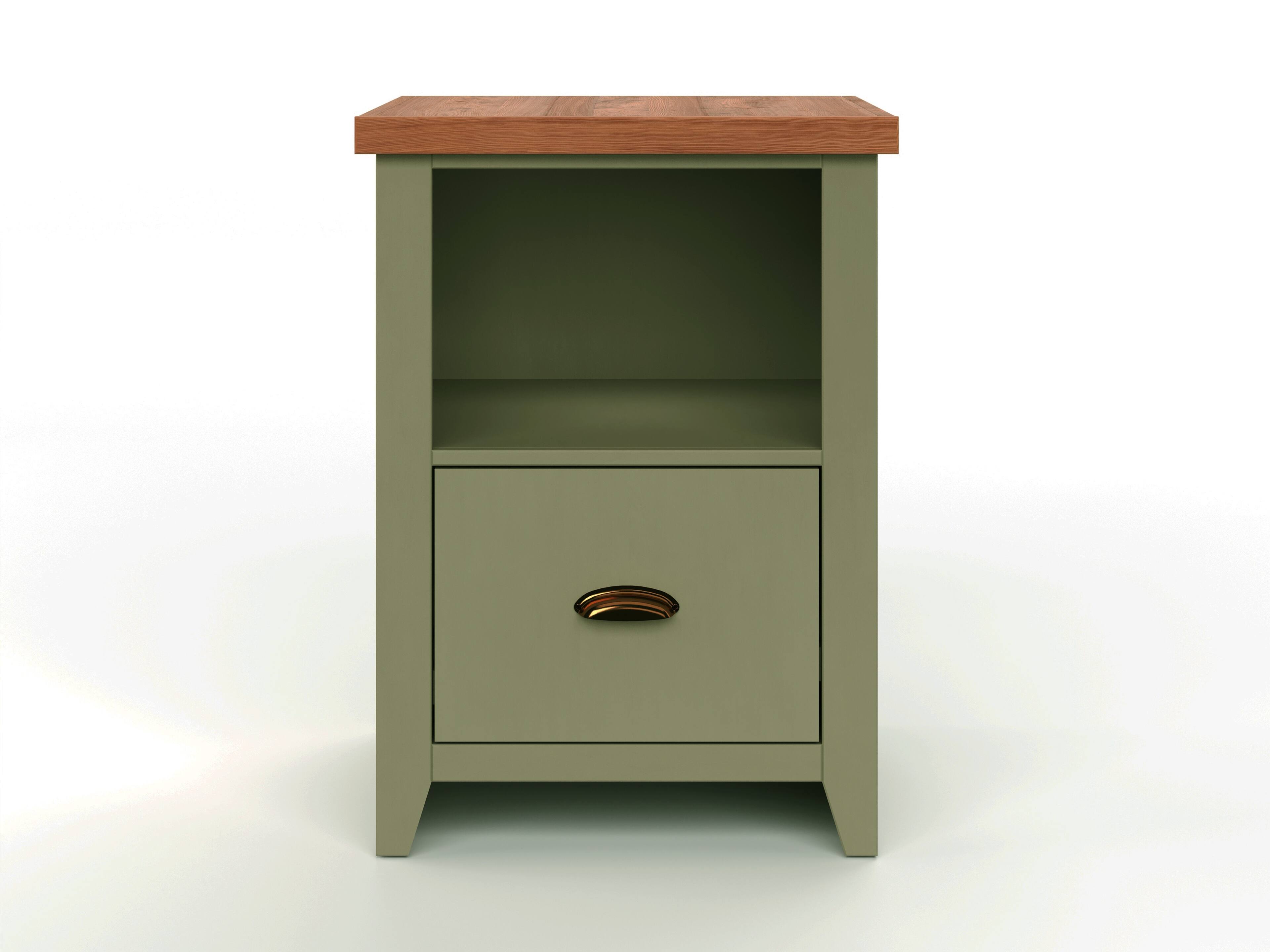 Left. TinyHomie - 22 inch One Drawer File No Assembly Required Sage Green and Fruitwood Finish.