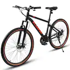 Front. HTUTWOO - 24 Inch Teenager Mountain Bike - High Carbon Steel Frame, Disc Brakes, Durable Design, Brown Edge Tires for Commuting - Red+Black.