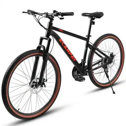 Front. HTUTWOO - 24 Inch Teenager Mountain Bike - High Carbon Steel Frame, Disc Brakes, Durable Design, Brown Edge Tires for Commuting - Red+Black.
