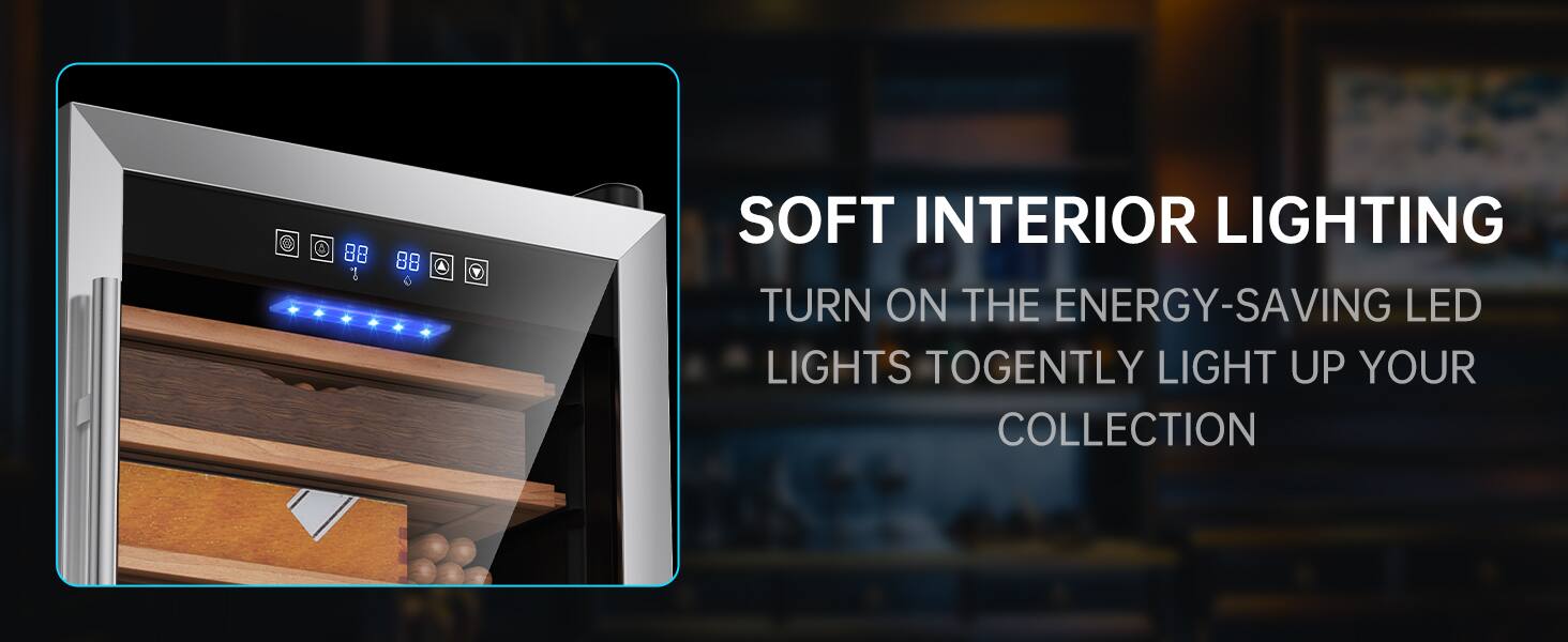 SOFT INTERIOR LIGHTING  
TURN ON THE ENERGY-SAVING LED LIGHTS TO GENTLY LIGHT UP YOUR COLLECTION