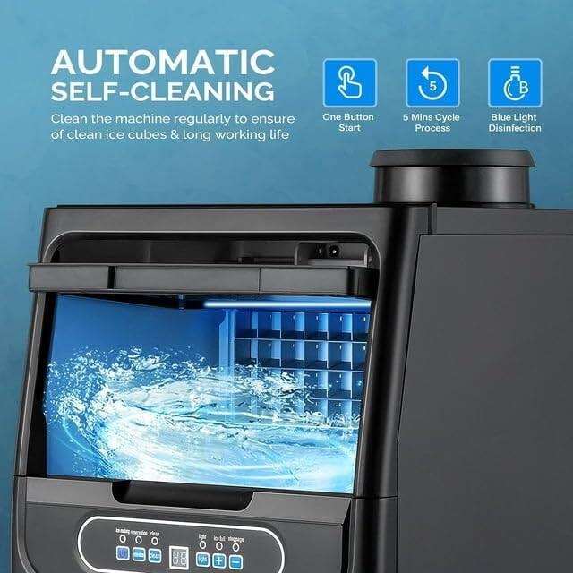 AUTOMATIC SELF-CLEANING

Clean the machine regularly to ensure One Button Start of clean ice cubes & long working life

5 Mins Cycle Process

Blue Light Disinfection