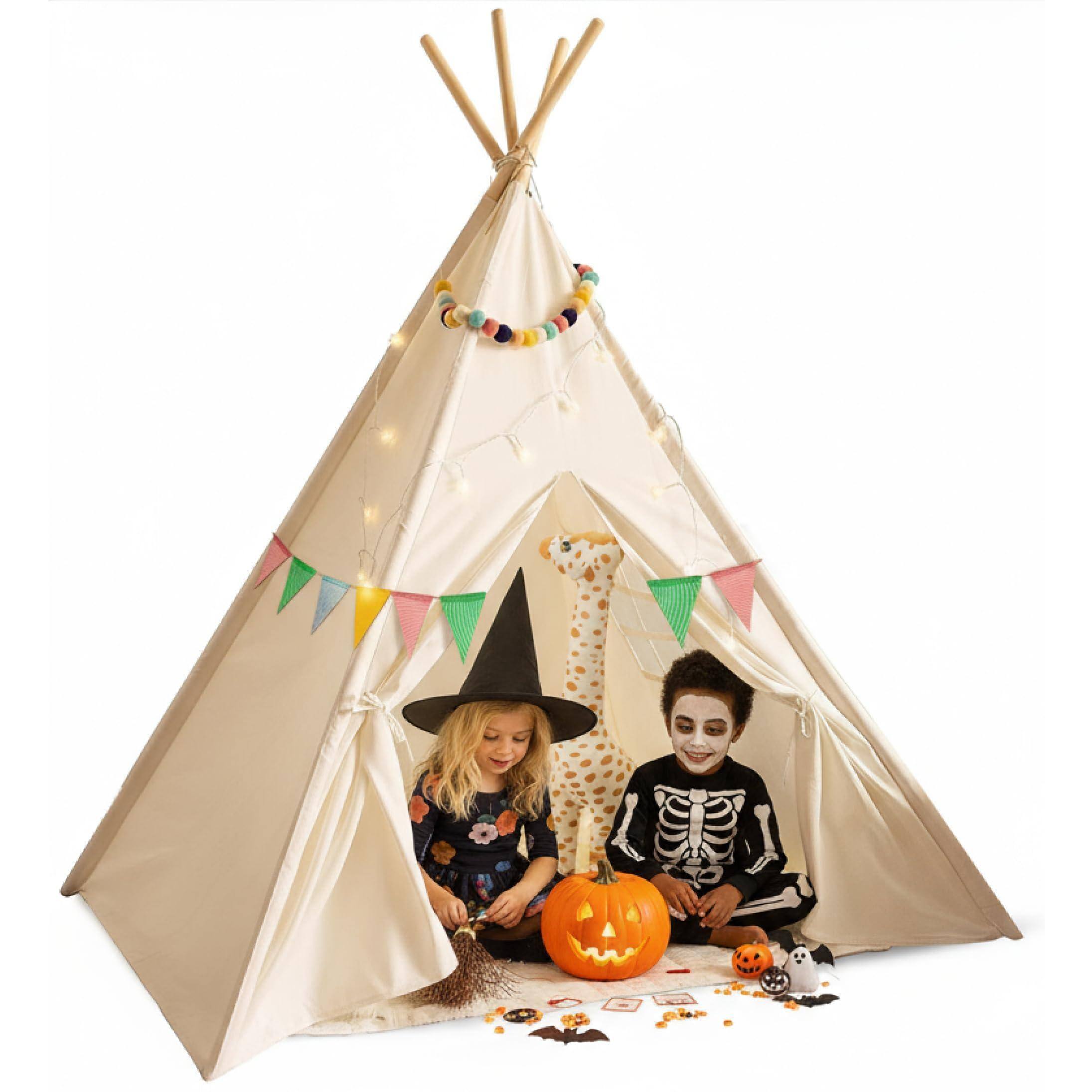 Alt View 1. Paradigms Interiors - Teepee Tent For - Castle Theme Indoor  Outdoor Playhouse With Led Star Lights Party Cozy Fall Decor Fort - Princess Tent.