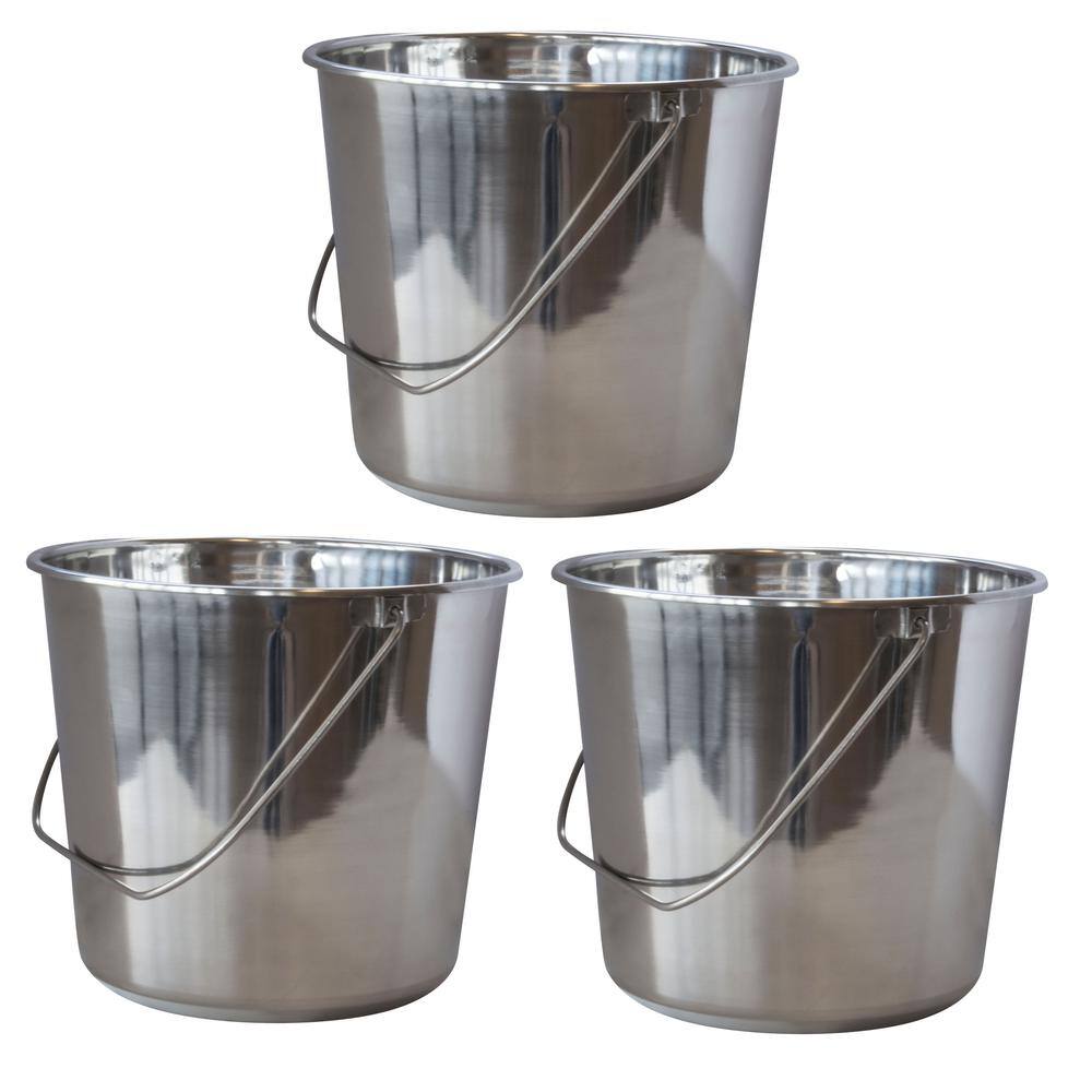 Angle. AmeriHome - Large Stainless Steel Bucket Set - 3 Piece - Silver.