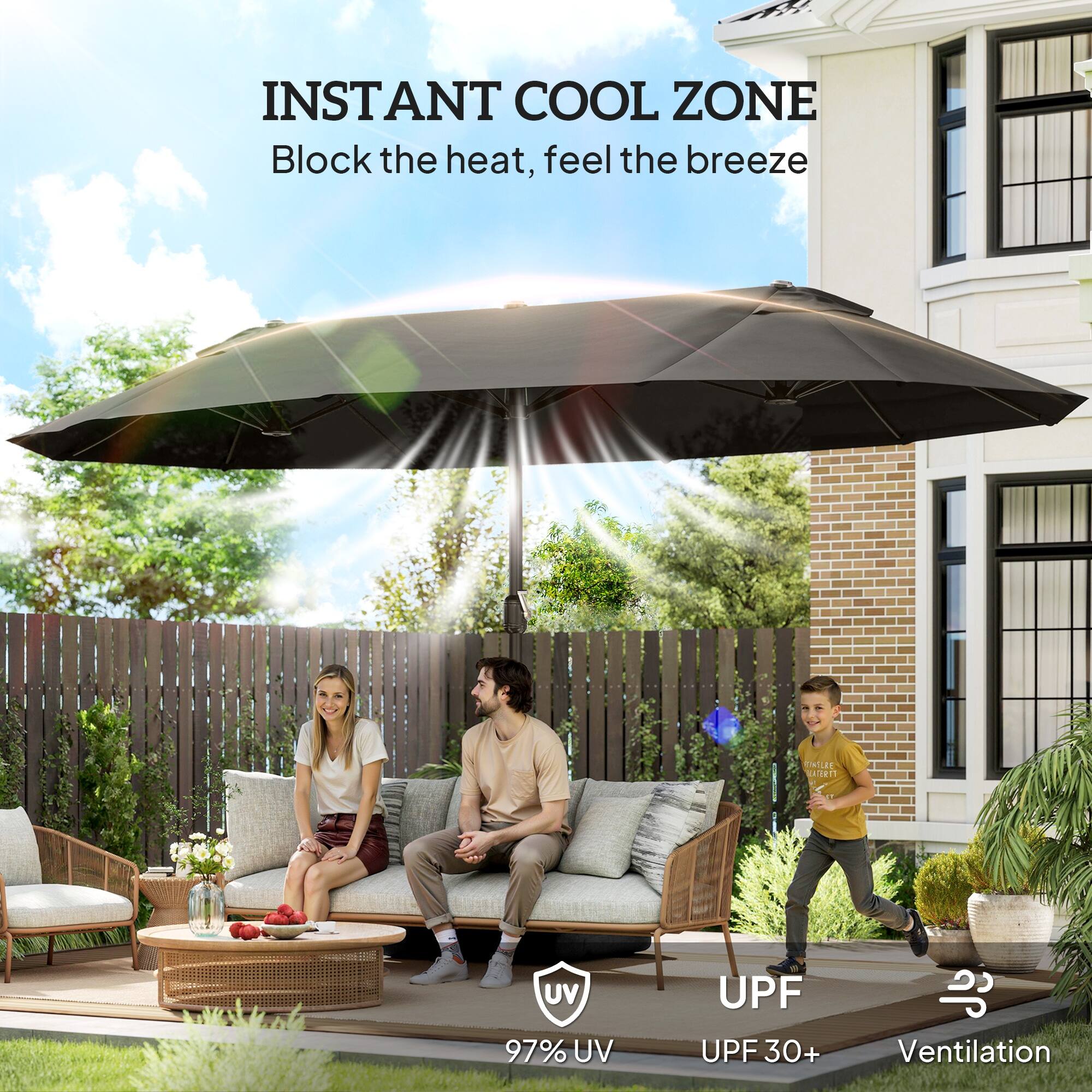 INSTANT COOL ZONE  
Block the heat, feel the breeze  

97% UV  
UPF 30+  
Ventilation
