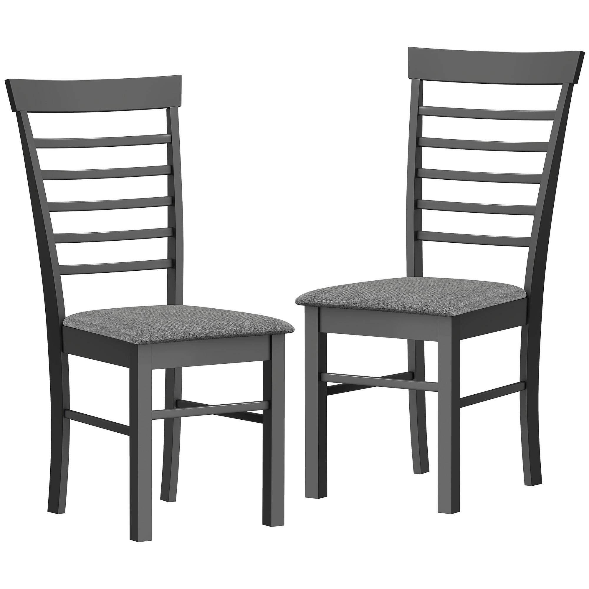 Alt View 1. Homcom - Dining Chairs Set of 2, Farmhouse Upholstered Kitchen Chairs with Rubber Wood Frame - Black.