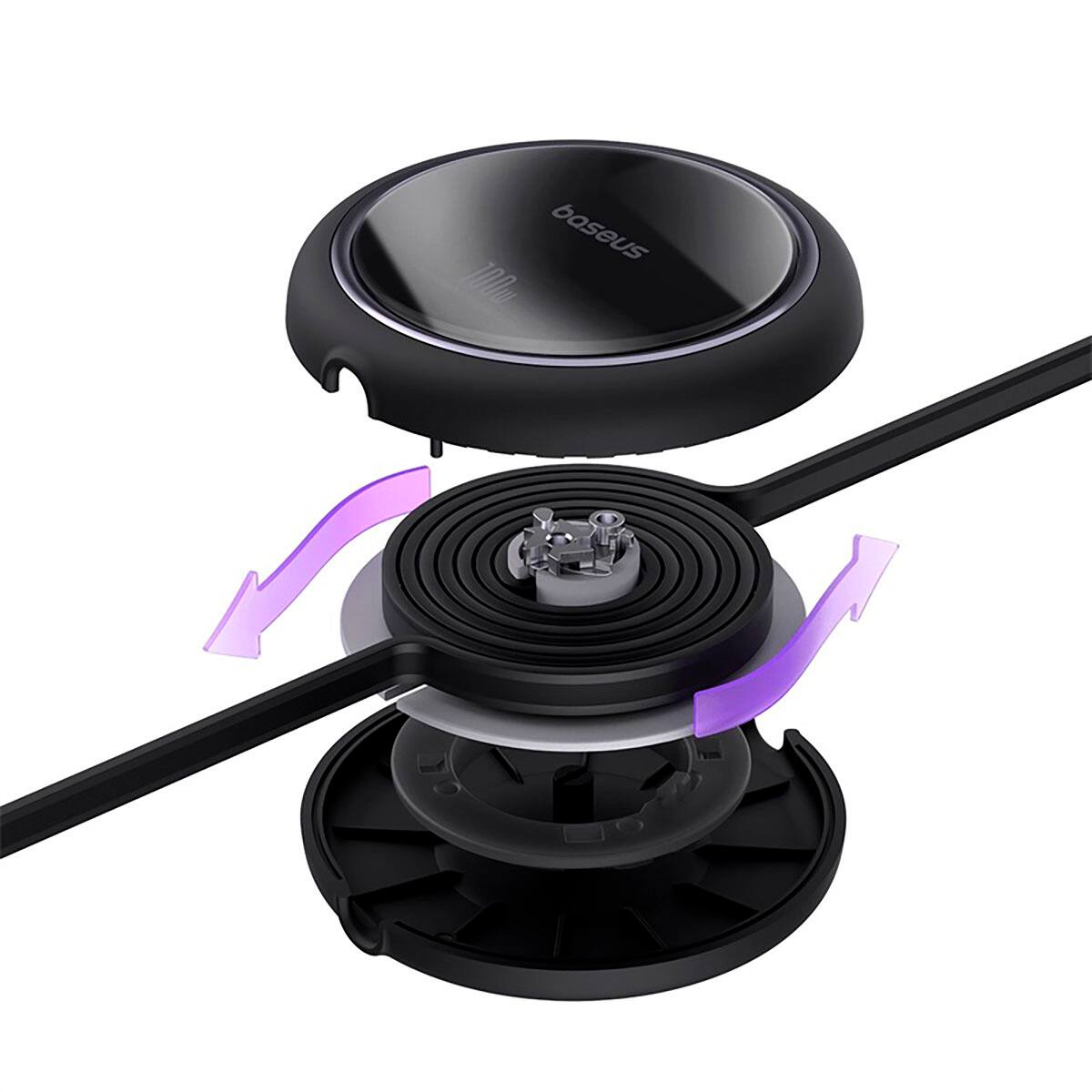 Left. Baseus - Baseus Free2PullRetractable Charging Cable USB-C to USB-C 3 feet 100W  Black - Black.