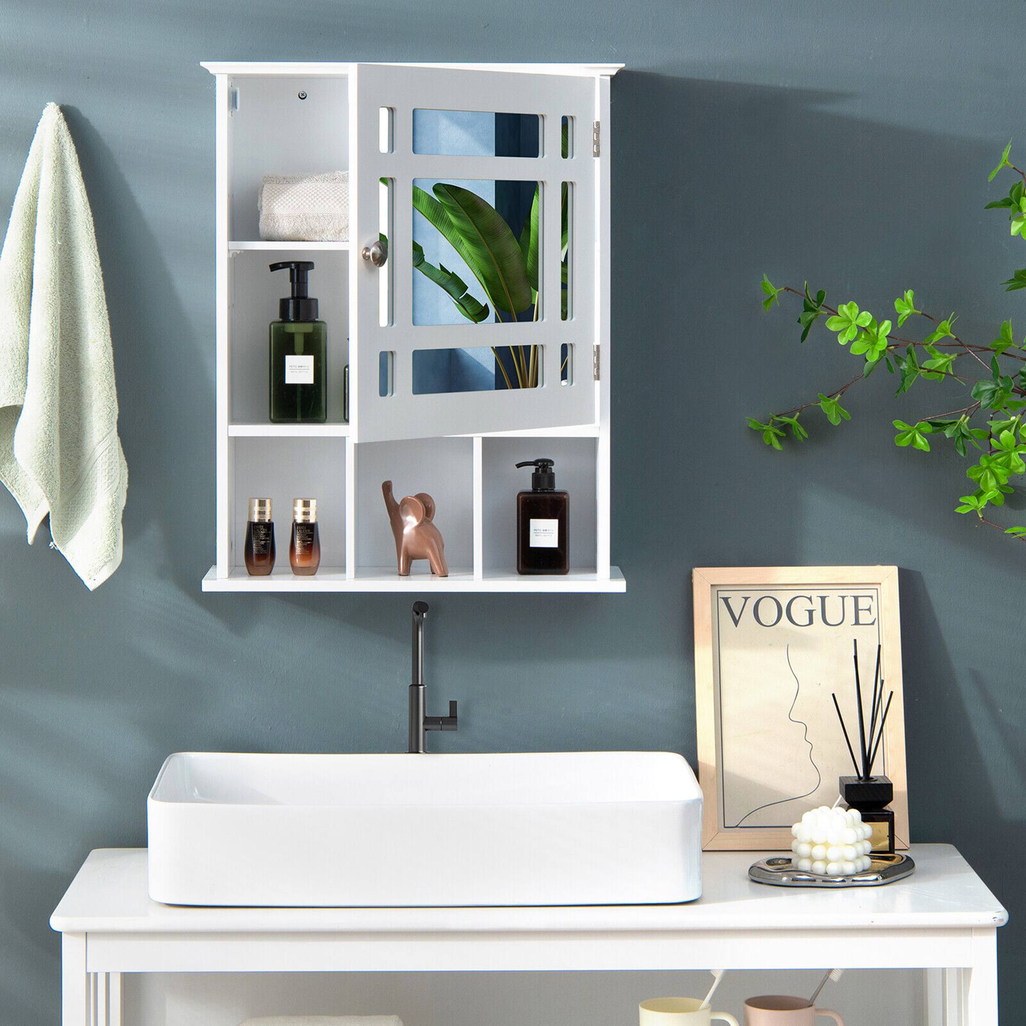 Alt View 3. Gymax - Gymax Mirrored Medicine Cabinet Bathroom Wall Mounted Storage W/Adjustable Shelf White - White.