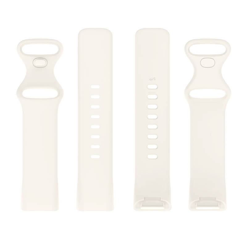 Left. StrapsCo - Slim Active Band Silicone Rubber Watch Strap For Fitbit Charge 6 (Medium-Long) - Almost White.