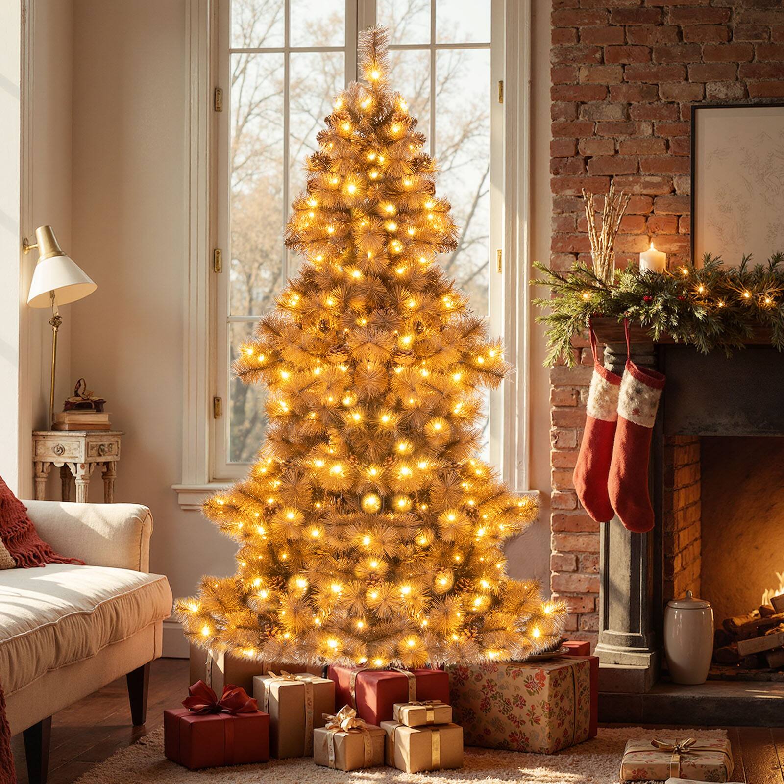 Alt View 4. Gymax - Gymax 6 FT Pre-Lit Artificial Christmas Tree Hinged Chocolate-Color Xmas Tree w/ 493 Pine Needles & PVC Tips - Brown.