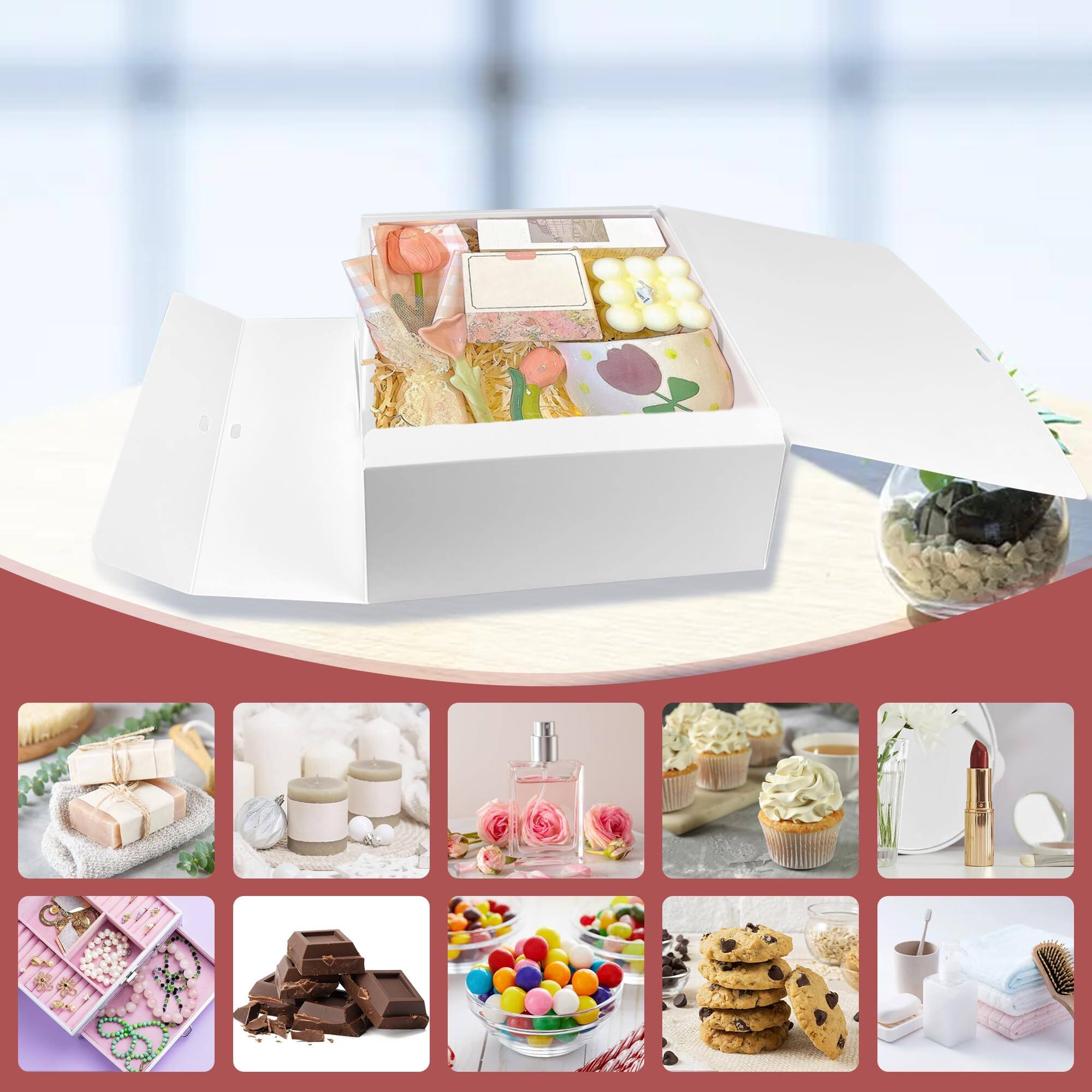 Alt View 3. Paradigms Interiors - White Gift Box With Lid Ribbon 10 1 Foldable For Showcase Wedding Birthday Party Christmas Graduation Ceremony - Default.