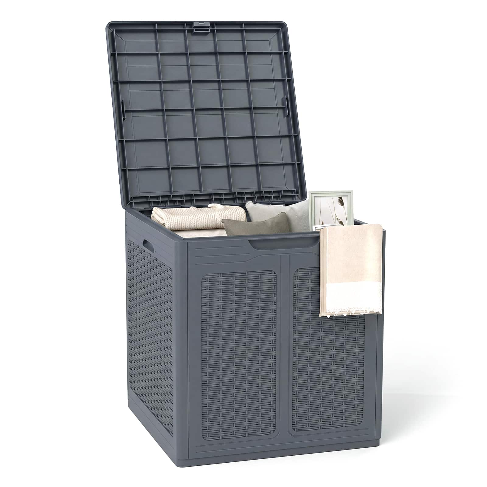 Costway - 39 Gallon Outdoor Storage Box with Rattan Patterns & Lockable Lid for Garden Tools - Gray price history on PriceWatchPro