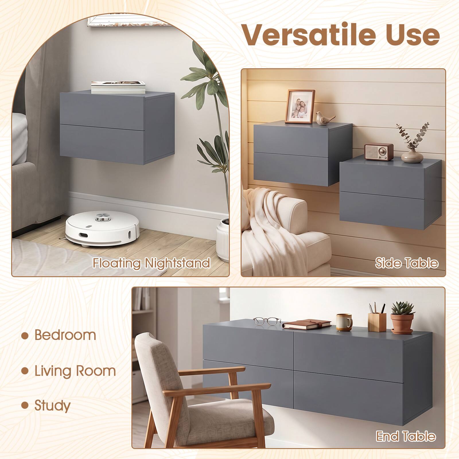 Versatile Use

1M Floating Nightstand Side Table Bedroom Living Room Study End Table