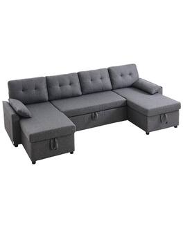 VEVOR - U Shaped Sofa Bed, Convertible Sofa Bed with 2 Side Pockets, 2 Pillows and Double Chaise - Gray