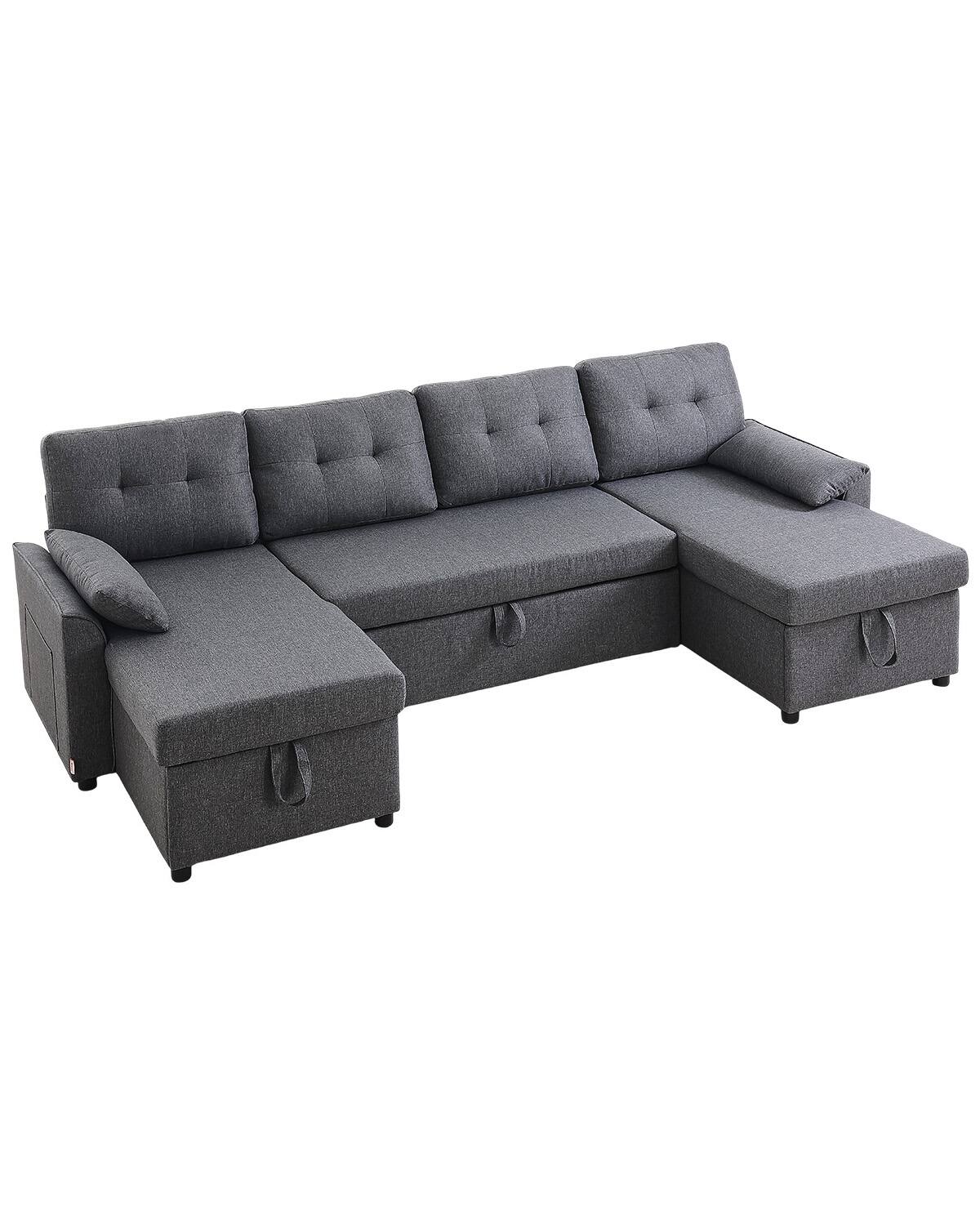 Front. VEVOR - U Shaped Sofa Bed, Convertible Sofa Bed with 2 Side Pockets, 2 Pillows and Double Chaise - Gray.