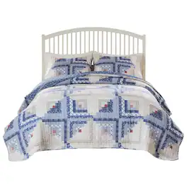 Greenland Home Fashions - Reversible Rustic Log Cottage Cabin Motifs Cotton Face Quilt Set 3-Piece King/Cal King - Calico