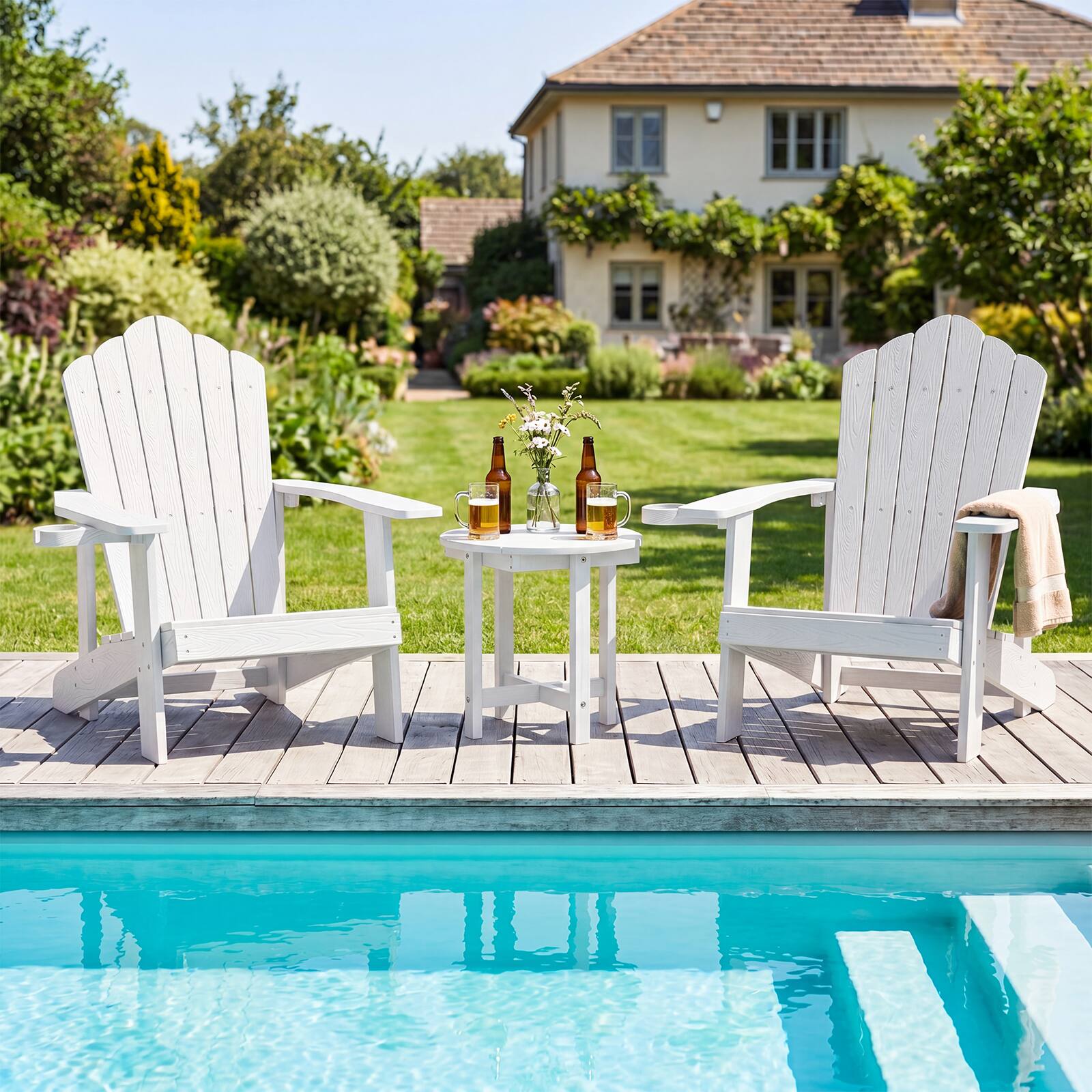 Alt View 4. Costway - Costway 2PCS Outdoor Side Table with Weather-Resistant, Waterproof Top for Patio Deck Pool - White.