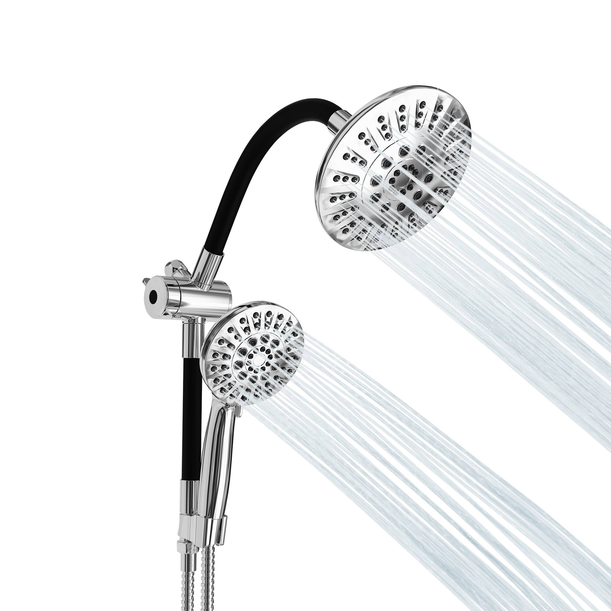 Left. Akicon - Akicon Shower System with Shower Head and Handheld 6-Mode Spray Combo Bendable Goose Neck Shower Arm in Polished Chrome - Polished Chrome.