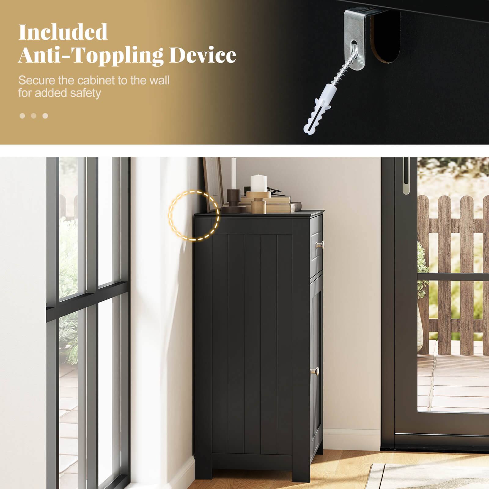 Included Anti-Toppling Device
Secure the cabinet to the wall for added safety