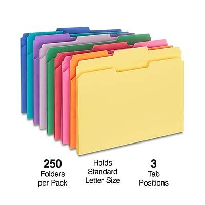 250 Folders per Pack  
Holds Standard Letter Size  
3 Tab Positions