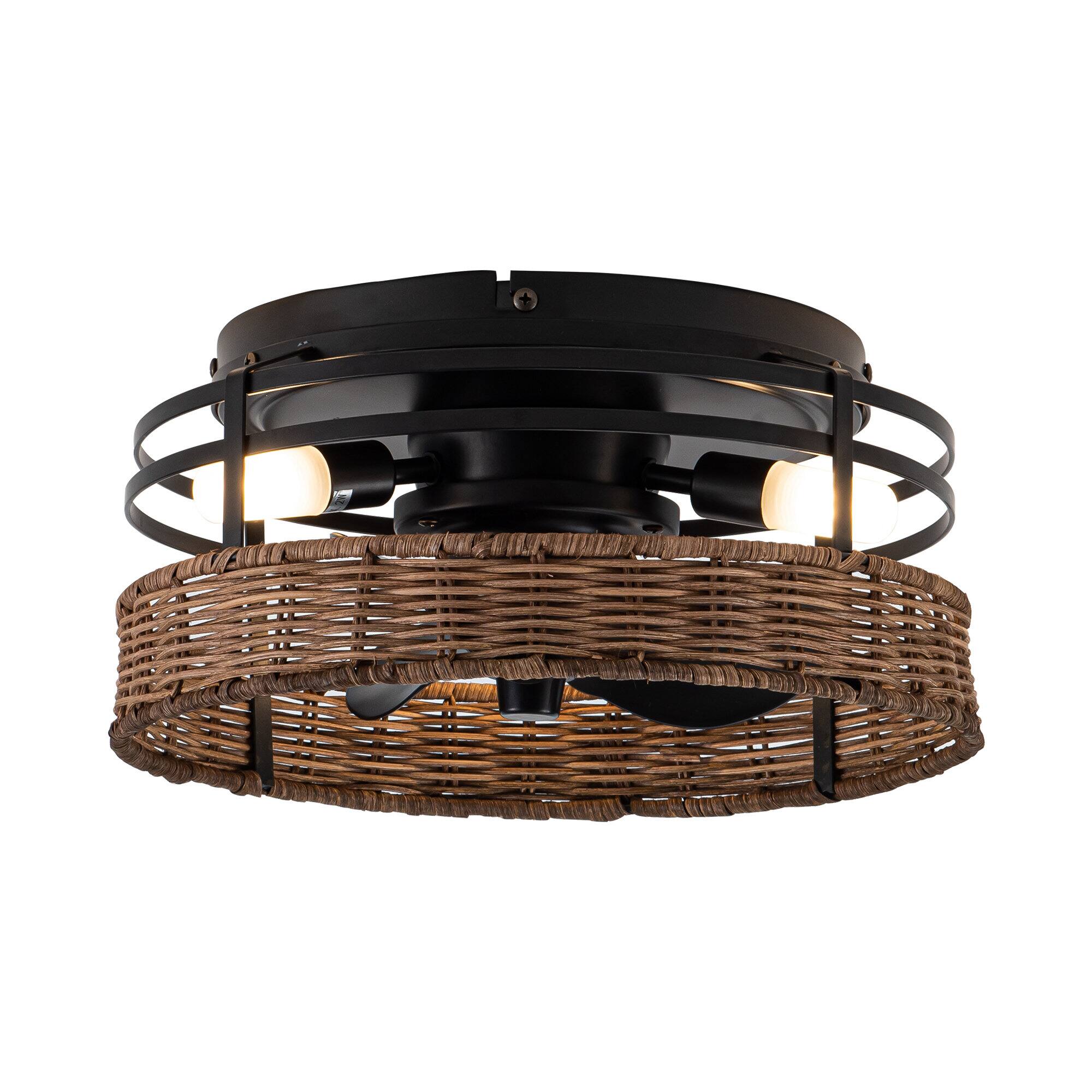 Alt View 6. Parrot Uncle - 13" Farmhouse Flush Mount Ceiling Fan with Light & Remote - Matte Black.