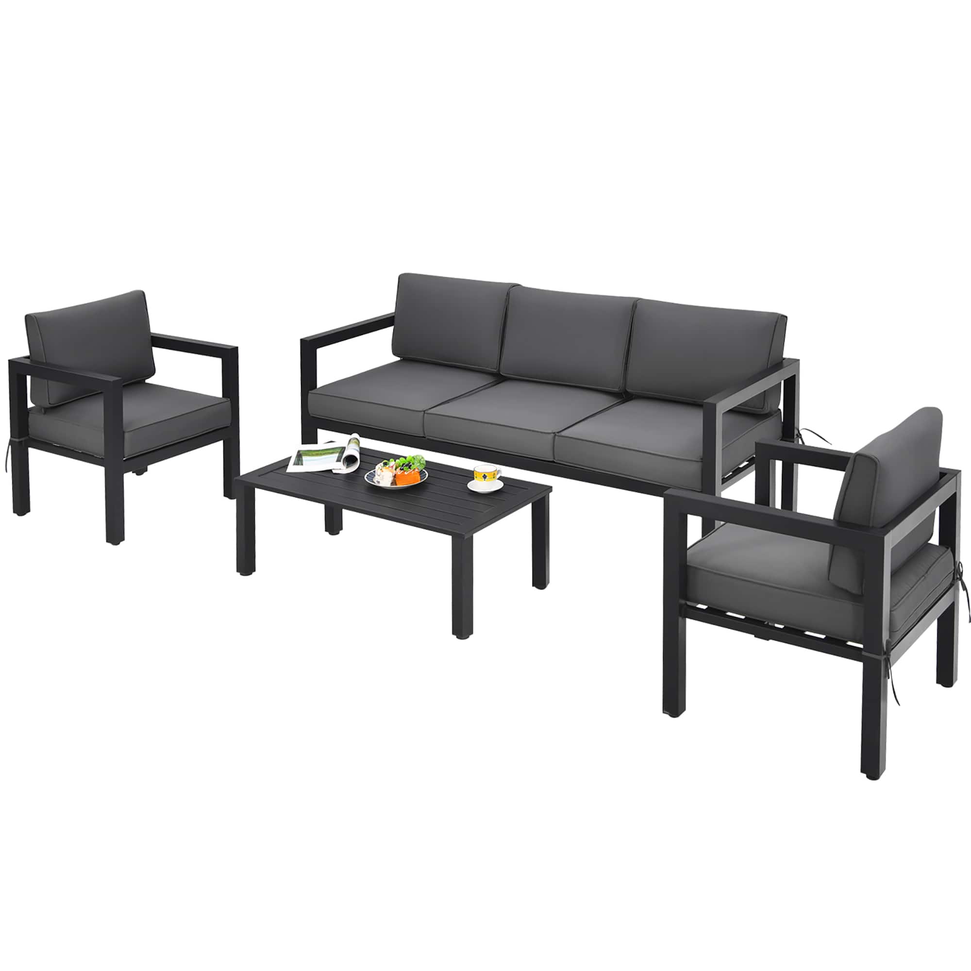 Costway - 4-Piece Outdoor Patio Furniture Set Sectional Sofa Set Coffee Table - Gray price drop on PriceWatchPro