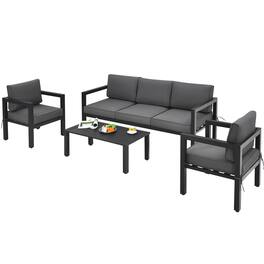 Costway - 4-Piece Outdoor Patio Furniture Set Sectional Sofa Set Coffee Table - Gray