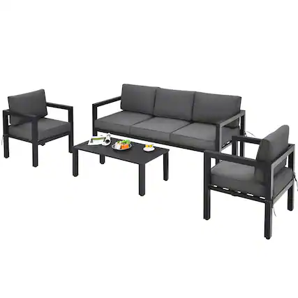 Front. Costway - Costway 4-Piece Outdoor Patio Furniture Set Sectional Sofa Set Coffee Table - Gray.