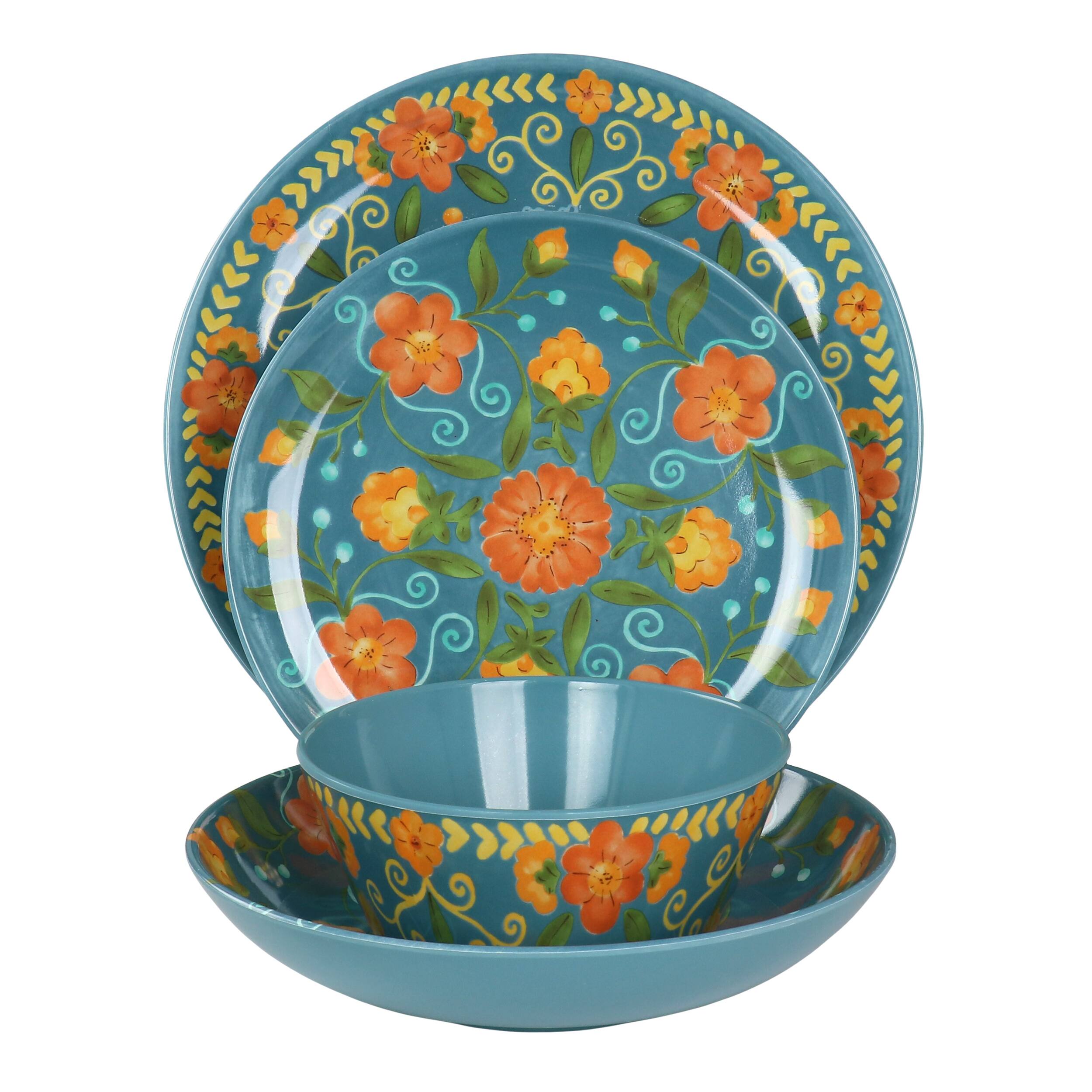 Alt View 3. Laurie Gates - Laurie Gates California Designs Elena Amour 16 Piece Floral Round Melamine Dinnerware Set - Assorted.