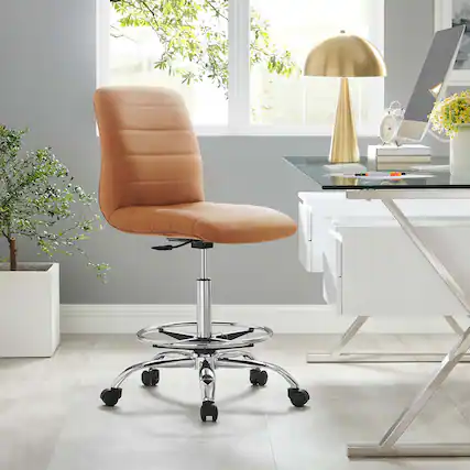 Front. Modway - Ripple Armless Vegan Leather Drafting Chair by Modway - Silver Tan.