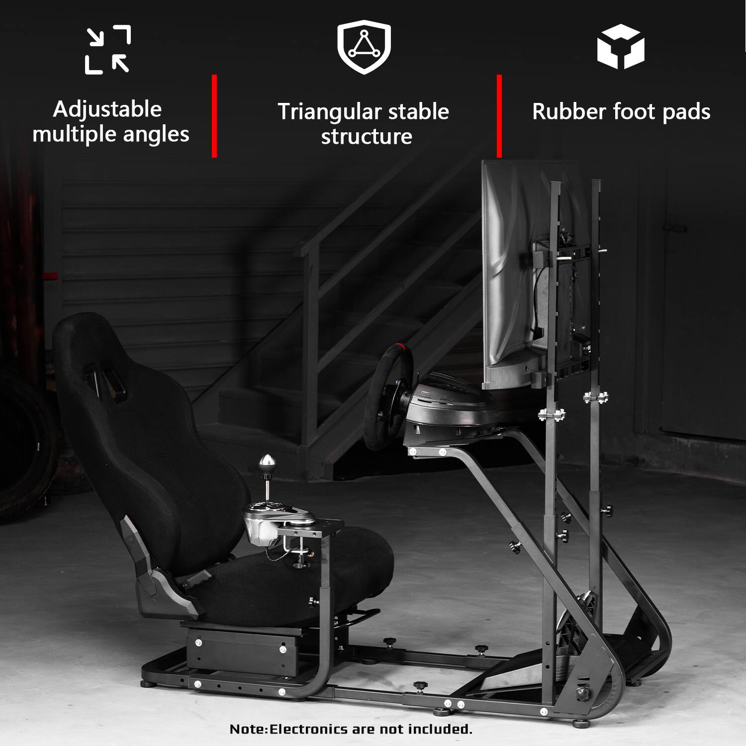 Adjustable multiple angles  
Triangular stable structure  
Rubber foot pads  

Note: Electronics are not included.
