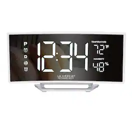 La Crosse Technology - Curved Mirror LED Dual Alarm Clock with Temperature & Humidity with USB - White
