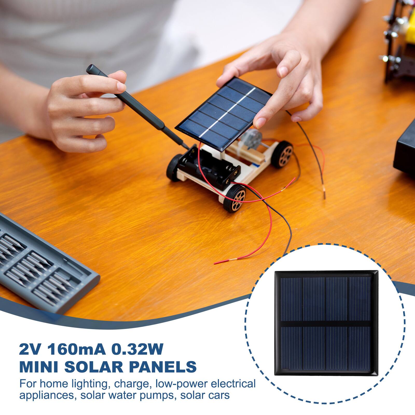 2V 160mA 0.32W MINI SOLAR PANELS

For home lighting, charge, low-power electrical appliances, solar water pumps, solar cars