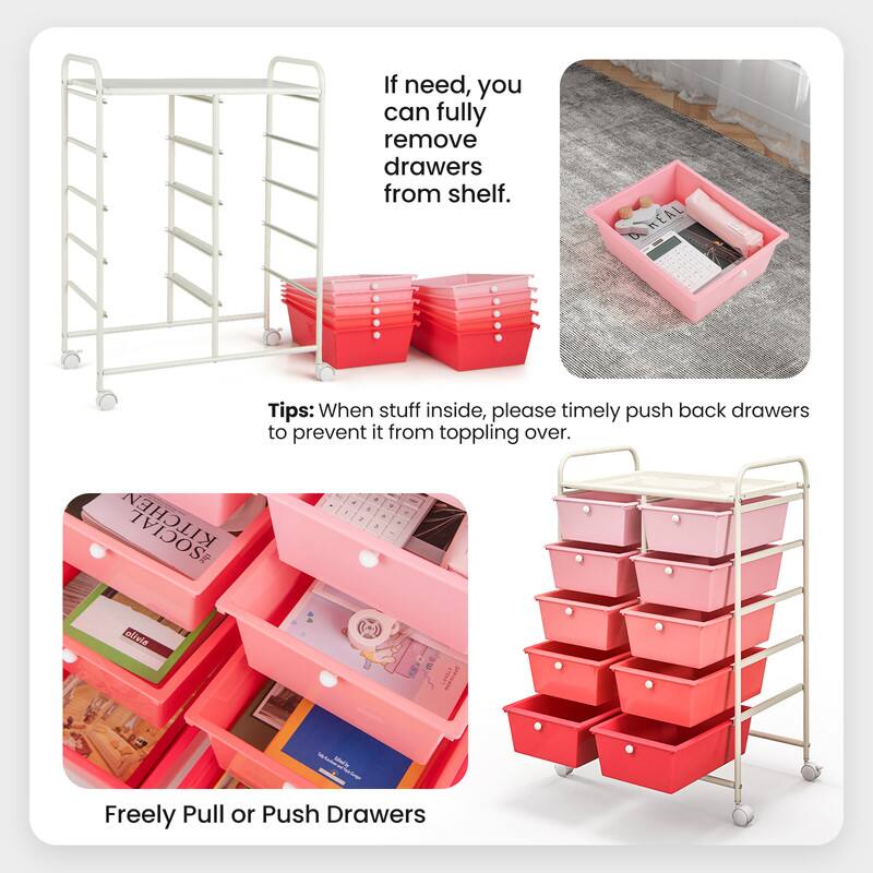 If need, you can fully remove drawers from shelf. REAL Tips: When stuff inside, please timely push back drawers to prevent it from toppling over. Freely Pull or Push Drawers