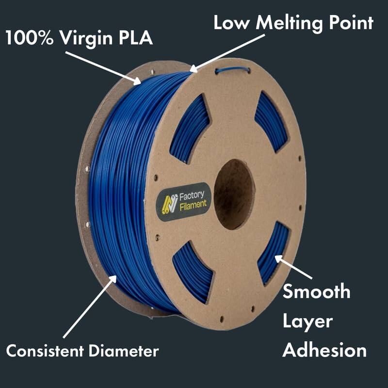 100% Virgin PLA  
Low Melting Point  
Consistent Diameter  
Smooth Layer Adhesion