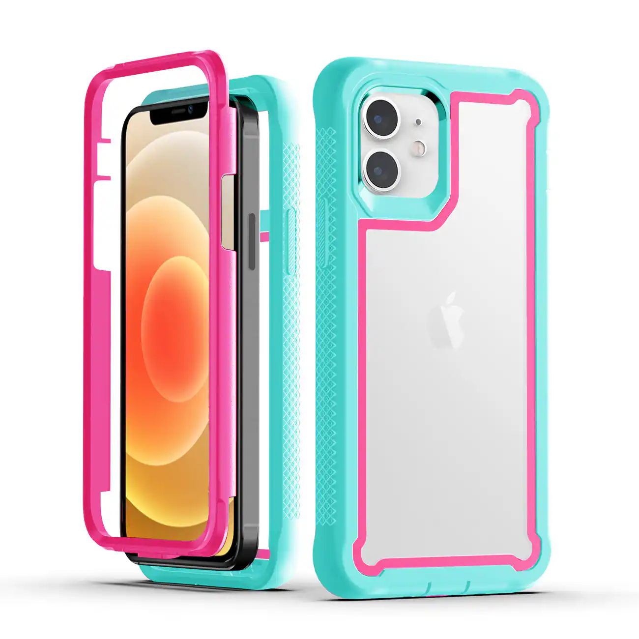 Front. Reiko - Iphone 12 Mini Bumper Case In Pink - Pink, Blue.