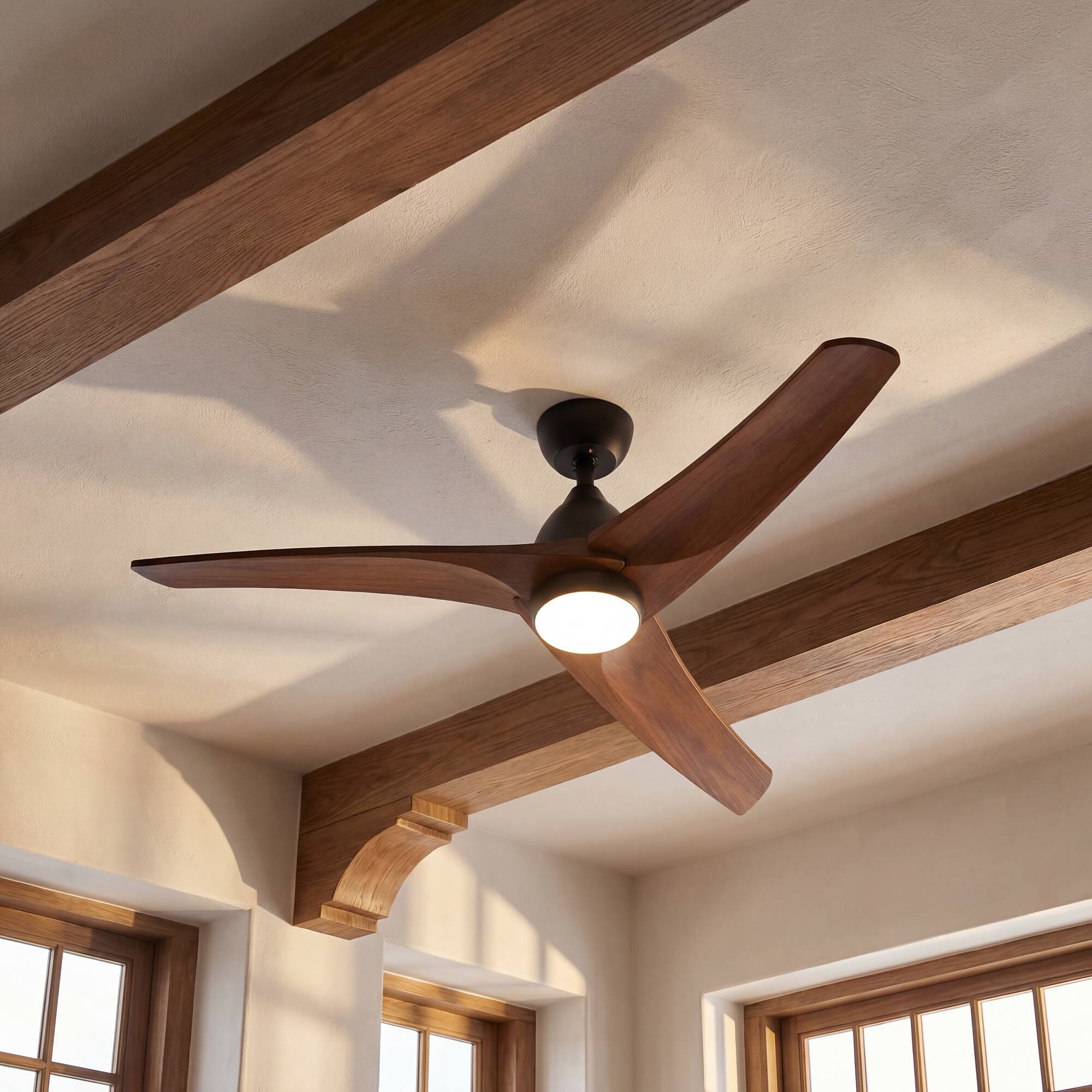 Angle. Famapy - 41-Inch Walnut Wood Ceiling Fan with Light - Smart APP & Remote Control, Reversible DC Motor for Bedroom,Home Office - Wooden.