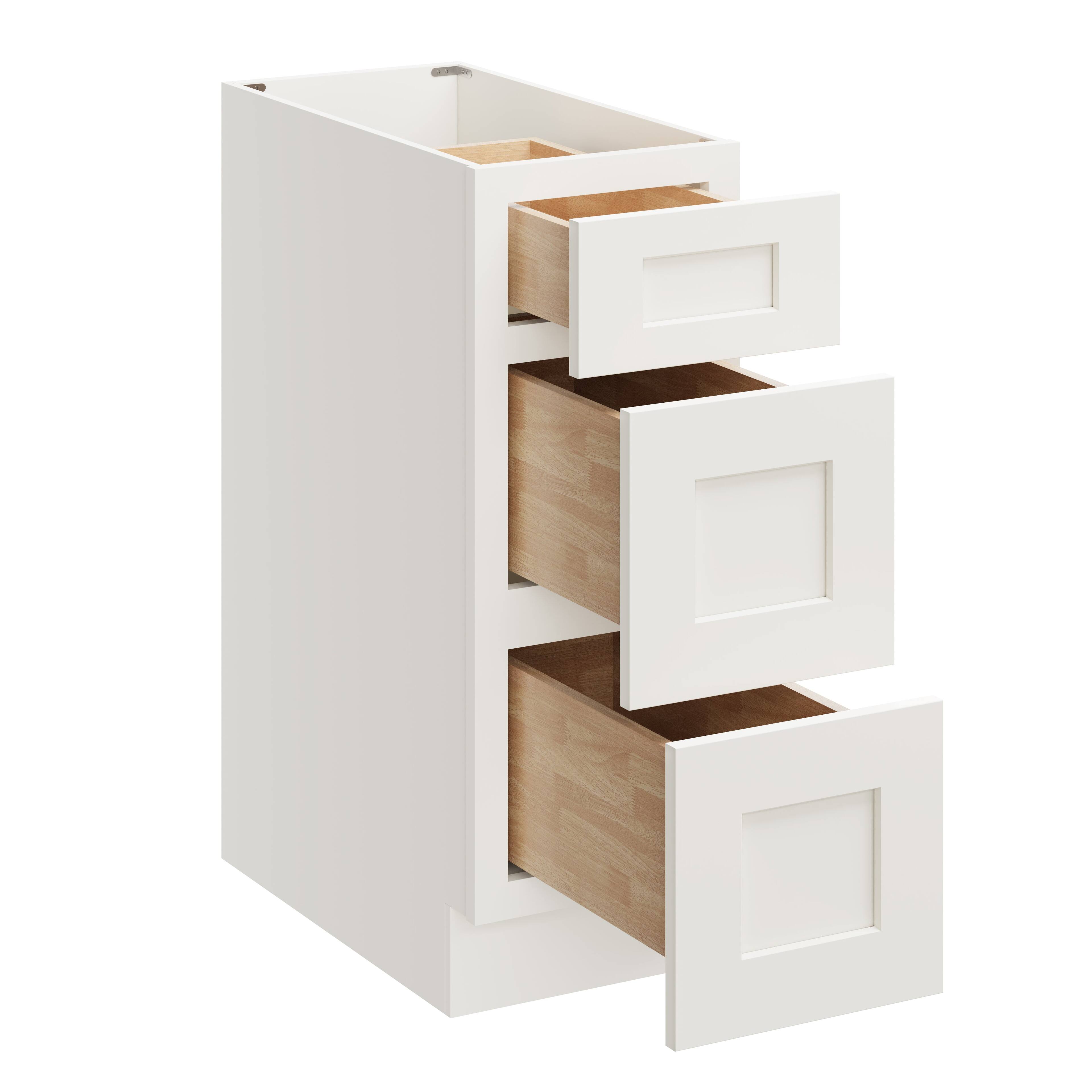 Alt View 1. Boyel Living - 12 Inch White Shaker Style Base Cabinet with 3 Soft-Close Drawers - White Shaker.