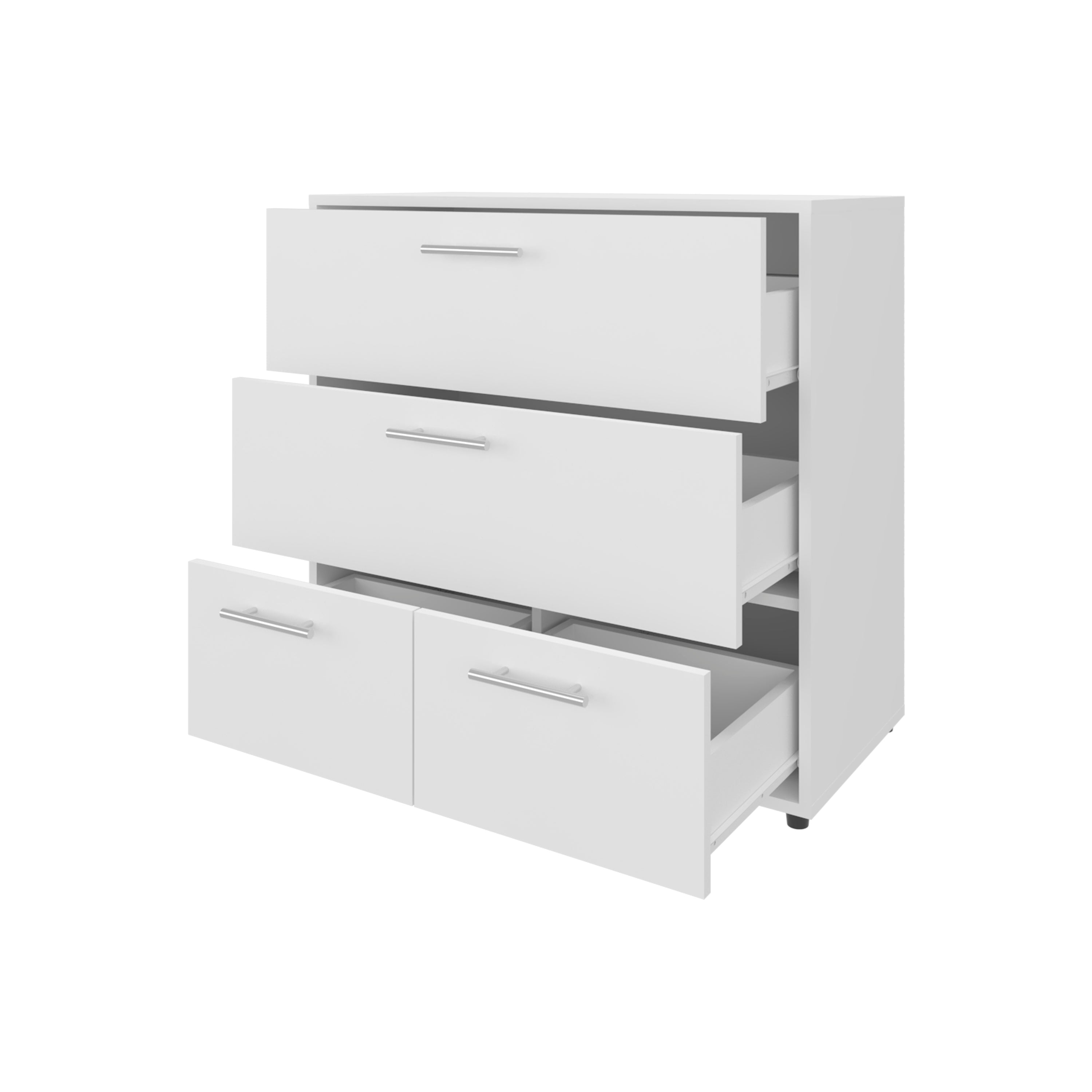 Back. TinyHomie - White Dresser with 4 Spacious Drawers - White.