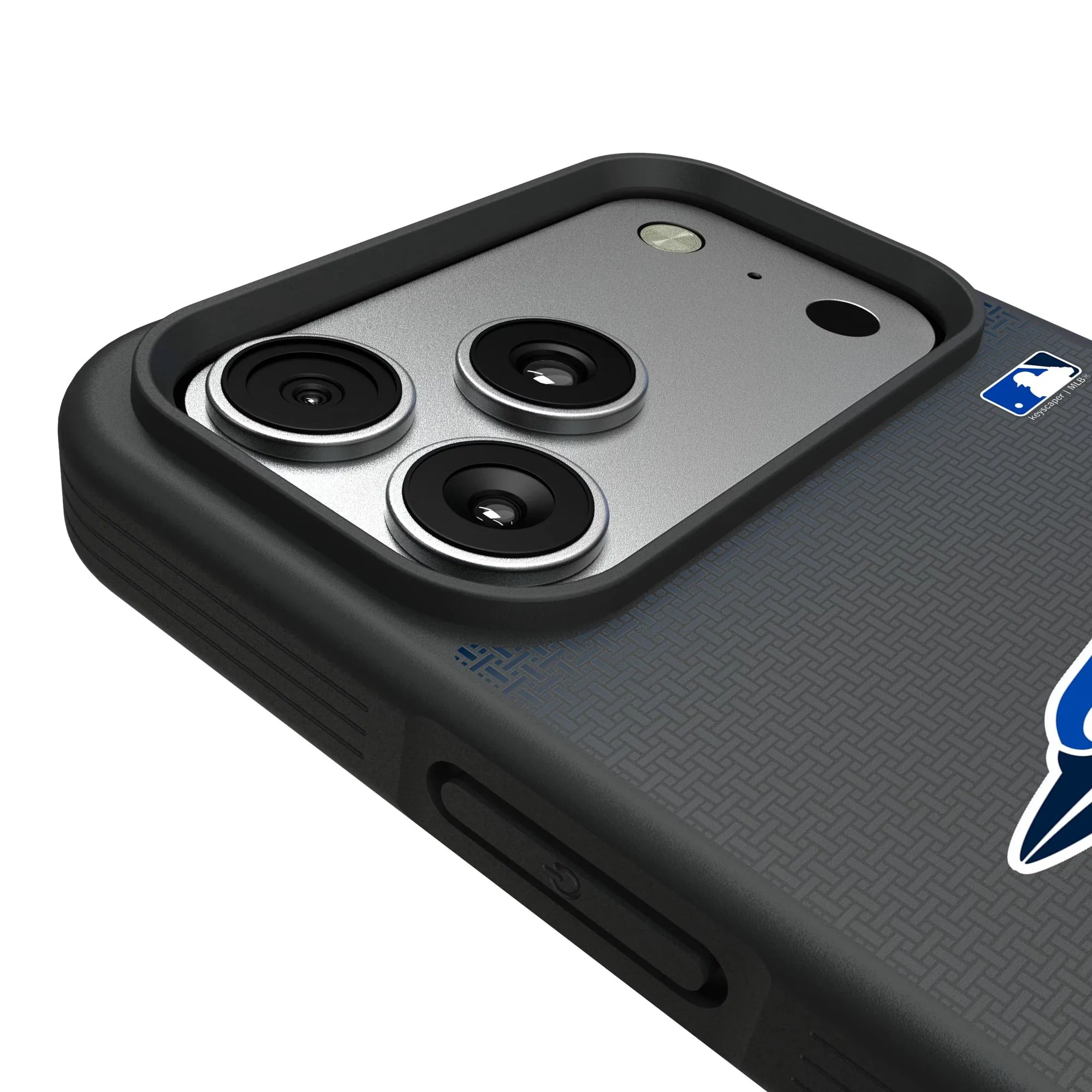 Alt View 2. Keyscaper - Toronto Blue Jays Bump Case with 8.2ft Drop Protection - 15 Plus - Black.
