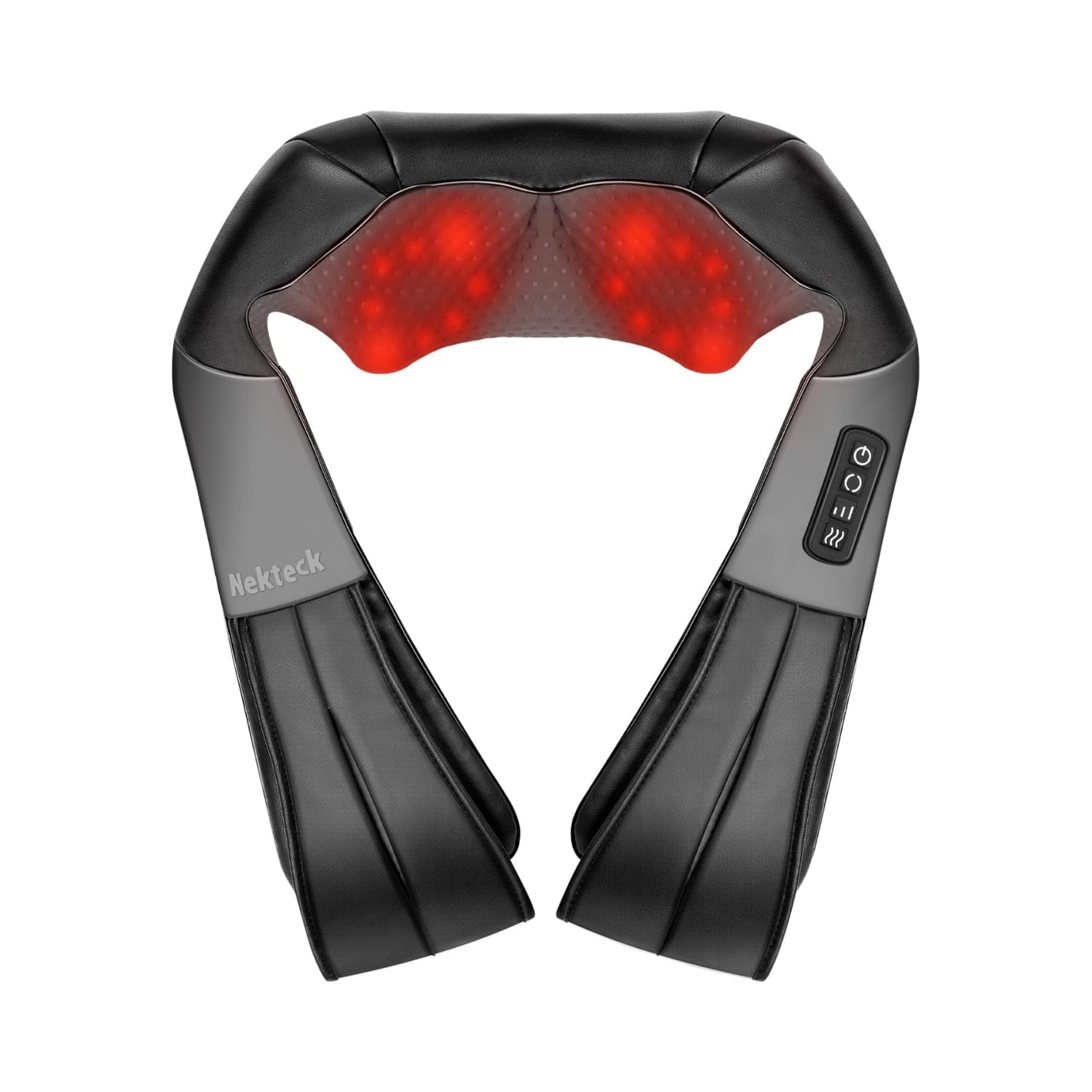 Nekteck - 3D Shiatsu Neck & Back Massager with Heat, Deep Tissue Massage Pillow, 3 Intensity Levels, Plug-In - Black
